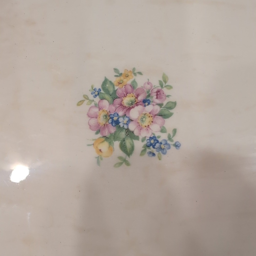 The Harker Pottery Co Vintage Floral Oval Serving Platter Gold Trim Made in USA - Picture 2 of 8